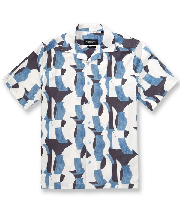 ビスコッティ メンズ トップス プルオーバー 刷り上げる Visconti Largeo Print Short Sleeve Woven Camp Shirt Indigo インディゴ