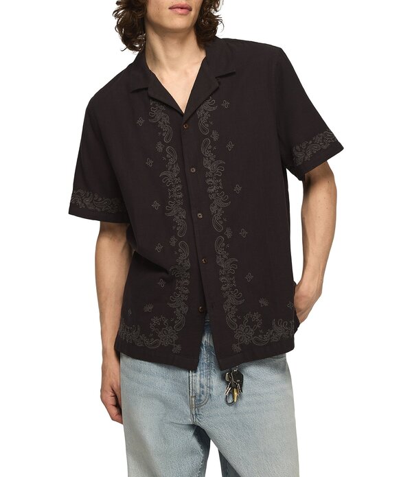 ラッキーブランド メンズ トップス ティーシャツ Lucky Brand Short Sleeve Bandana Camp Collar Shirt Caviar