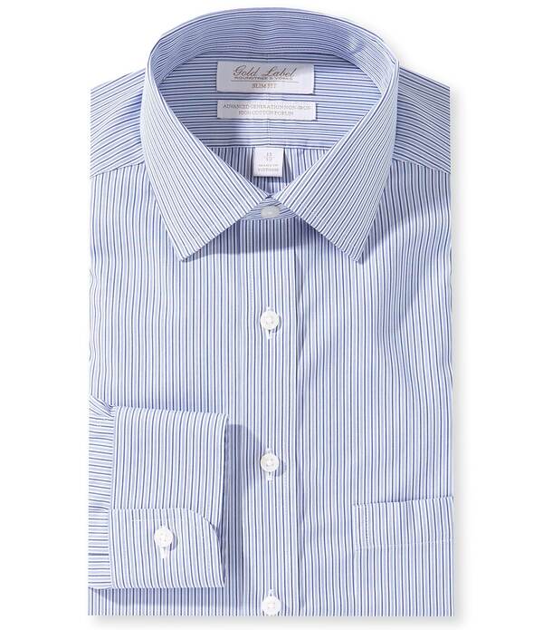 ラウンドトゥリーアンドヨーク メンズ トップス プルオーバー か細い相応う Gold Label Roundtree \u0026 Yorke Slim Fit Non-Iron Spread Collar Stripedresshirt Blue 青碧