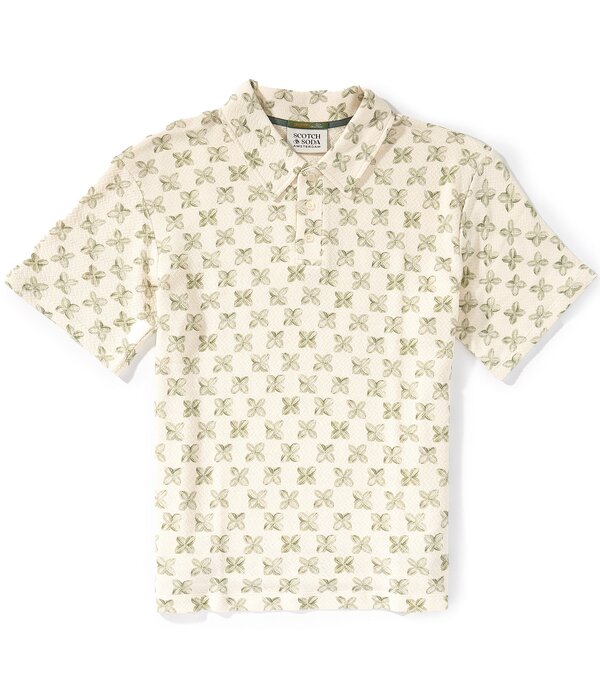 スコッチアンドソーダ メンズ トップス ティーシャツ 刷り上げる Scotch \u0026 Soda Printed Structured Short Sleeve Polo Shirtiles Flower Olive Night オリーブ