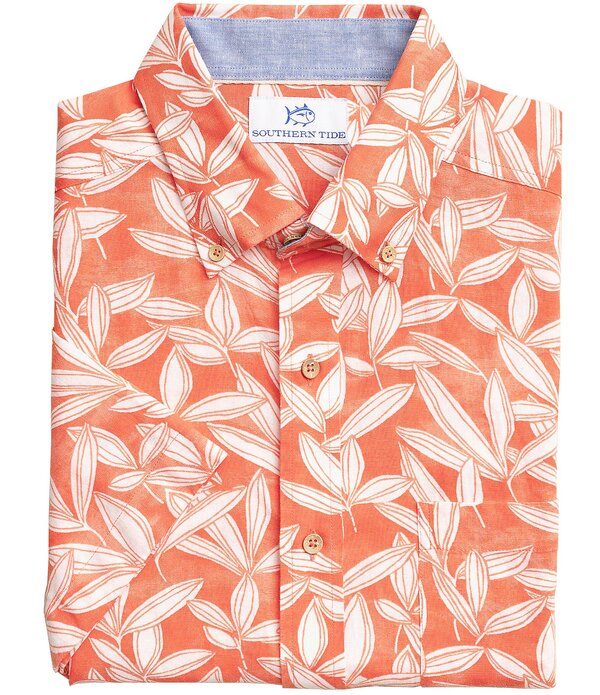 サウザーンタイド メンズ トップス ティーシャツ Southern Tide Kokomo Row Short Sleeve Woven Shirt Orange Blossom オレンジ色