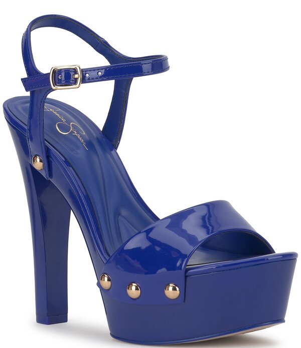 ジェシカシンプソン レディース シューズ サンダル プラットホーム Jessica Simpson Calenta Patent Stud Platform Sandals Blue Royale 青碧