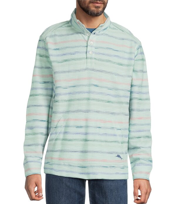 トッミーバハマ メンズ アウター 編み物・ティーシャツ モックネック Tommy Bahama Minori Sands Button Mockneck Stripe Pullover Pale Opal 縞模様
