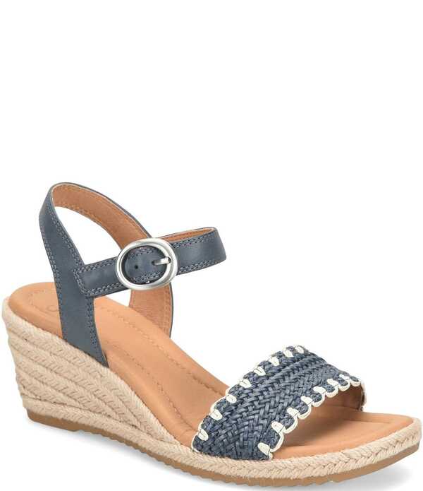 ホンブルグ帽 レディース シューズ スリッポン・ローファー サンダル なめし革 Sofft Inez Leather Woven Detail Wedge Sandals Navy 米国海軍