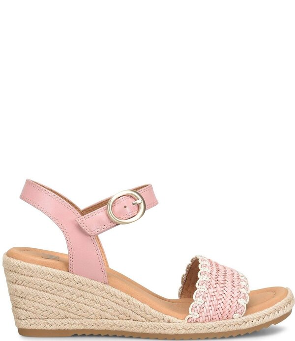 ホンブルグ帽 レディース シューズ スリッポン・ローファー サンダル なめし革 Sofft Inez Leather Woven Detail Wedge Sandals Pink さくら色