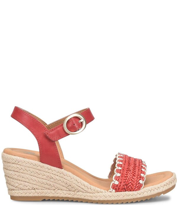 ホンブルグ帽 レディース シューズ スリッポン・ローファー サンダル なめし革 Sofft Inez Leather Woven Detail Wedge Sandals Red 赤いこと