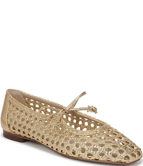 サムエデルマン レディース シューズ パンプス Sam Edelman Marcie Woven Raffia Bow Ballet Flats Amber Gold 琥珀色