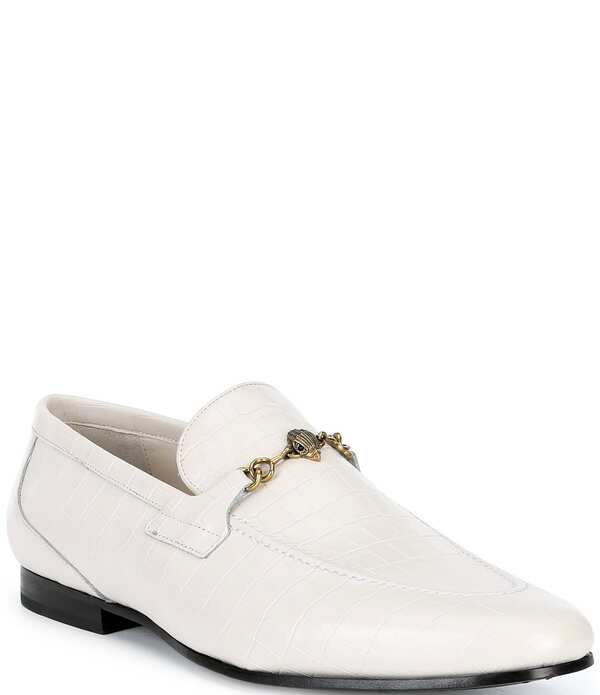 カートジェイガーロンドン メンズ シューズ スリッポン・ローファー なめし革 Kurt Geiger London Men\u0027s Alton Bit Buckle Croco Embossed Leather Loafers White 白いこと