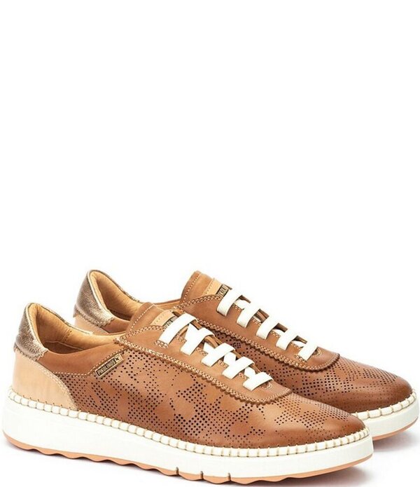 ピコリーノス レディース シューズ スニーカー 御花柄 なめし革 御花 Pikolinos Arenas Floral Perforated Leather Sneakers Brandy