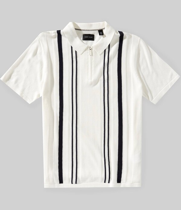 ペリーエリス メンズ アウター 編み物・プルオーバー スポーツシャツ Perry Ellistripe Quarter-Zip Short Sleeve Polo Sweater Bright White 白いこと