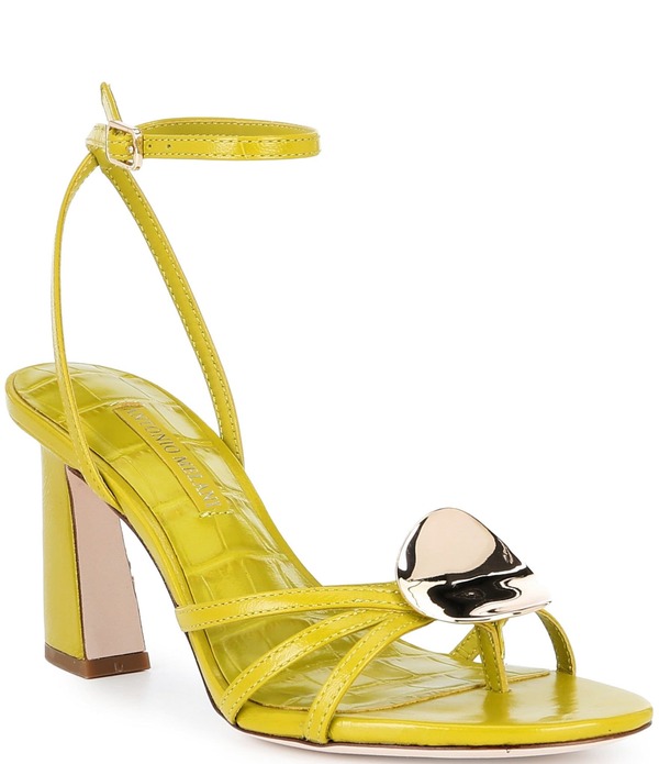 アントニオ メラーニ レディース シューズ 踵 サンダル アンクル なめし革 Antonio Melani Calista Leather Ornamented Ankle Strap Dressandals Kiwi Green 緑であること