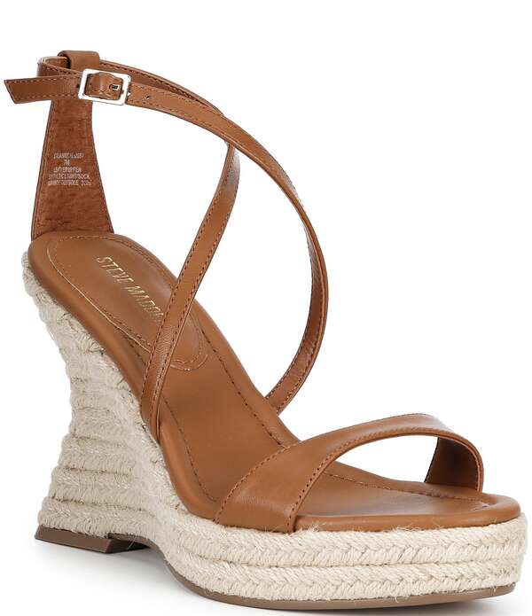 スティーブ マデン レディース シューズ サンダル なめし革 Steve Madden Calianappa Leather Sculpted Wedge Dressandals Cognac