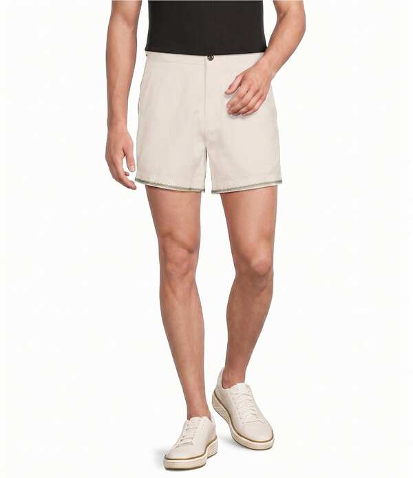 ムラノ メンズ ボトムス 二分の一ズボン下・さる股引き 遊撃手ズボン下 リネン Murano Seville Collection Linen Blend Embroidery 5.5 Inseam Shorts Eggshell