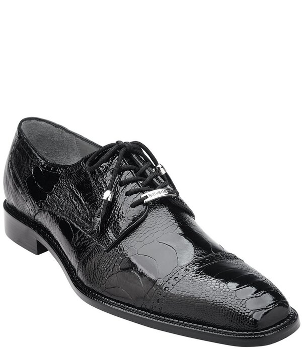 ベルヴェデール メンズ シューズ ワンピース ダービー キャップ レース Belvedere Men's Batta Ostrich Cap Toe Lace Up Derby Dresshoes Black ブラック｜ReVida 店