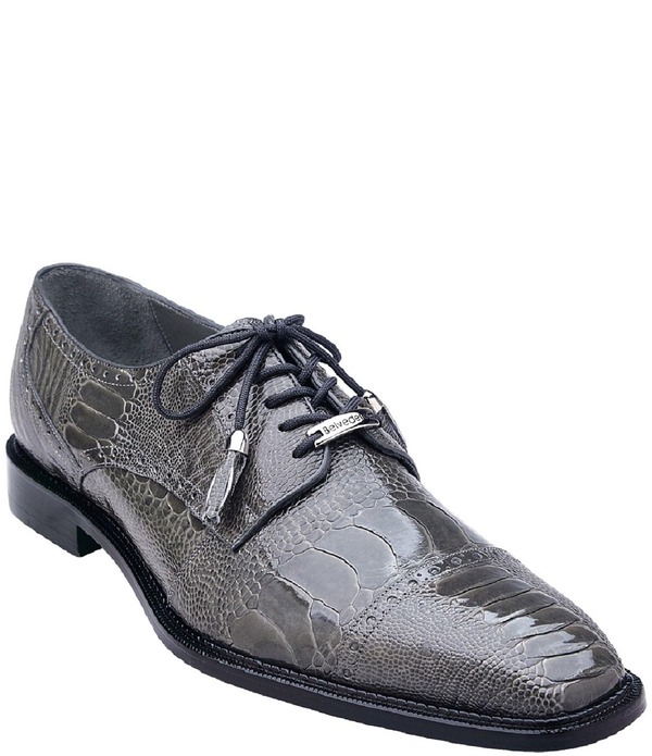 ベルヴェデール メンズ シューズ ワンピース ダービー キャップ レース Belvedere Men's Batta Ostrich Cap Toe Lace Up Derby Dresshoes Gray グレー｜ReVida 店