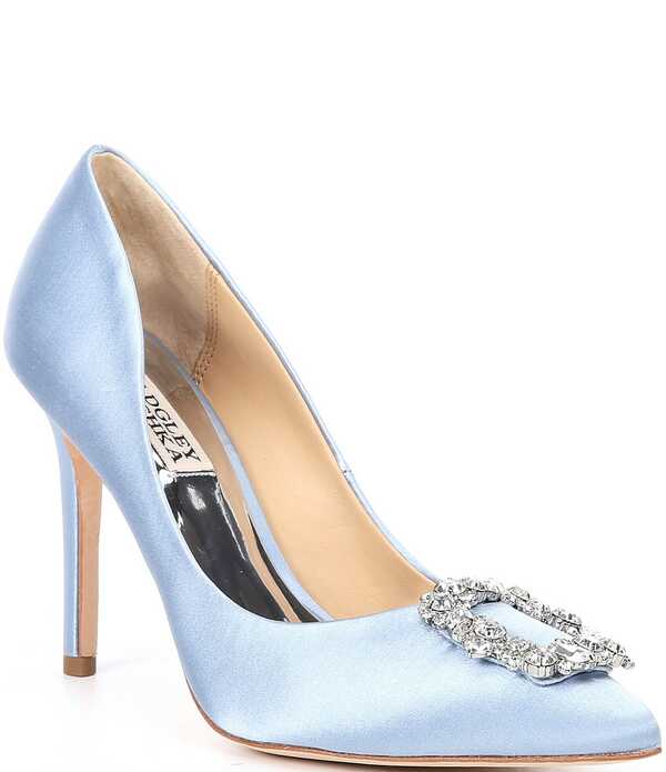 バッジェリーミシュカ レディース シューズ パンプス 繻子 Badgley Mischka Cher Satin Jewel Brooch Ornamented Stiletto Pumps Azure Blue Satin 青碧