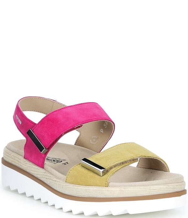 メフィスト レディース シューズ サンダル プラットホーム ミニ なめし革 Mephisto Dominica Leather Wedge Platform Sandals Lime/Pink サクラ色