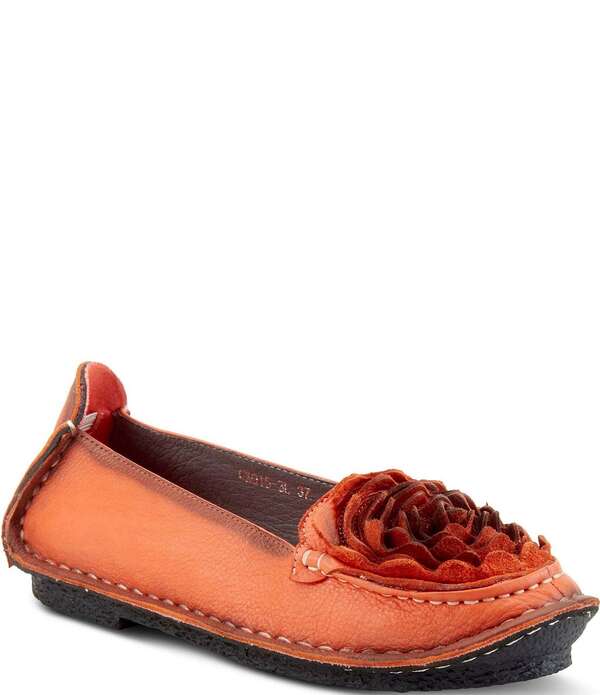 ラリティステ レディース シューズ スリッポン・ローファー 御花柄 なめし革 御花 L\u0027ARTISTE Dezi Leather Floral Detail Slip On Loafers Orange オレンジ色