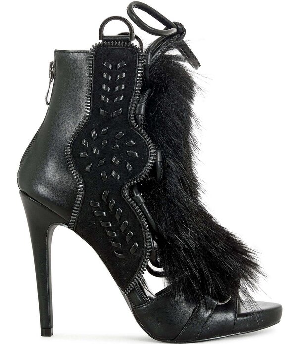 アザレア 一 レディース シューズ 踵 スピード競技 Azalea Wang Shainy Faux Fur Lace Up Shooties Black 黒いこと