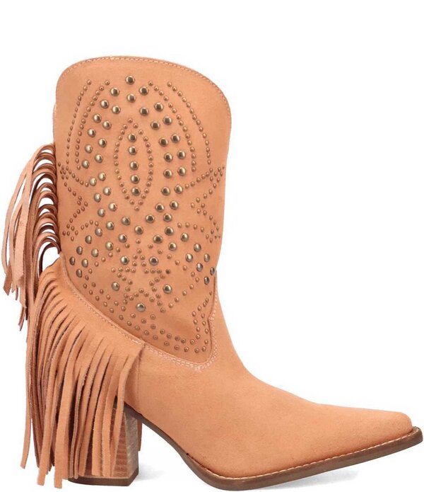 ディンゴ レディース シューズ ブーツ・レインブーツ スエードクロス フリンジ Dingo Star Power Studded Suede Fringe Mid Calf Western Boots Peach 桃