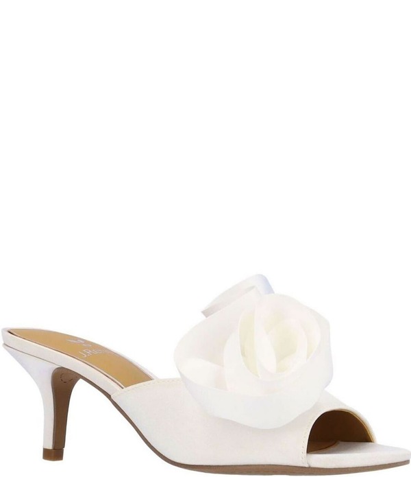 ジェイレニー レディース シューズ サンダル フラウンス 繻子 J. Renee Briston Satin Ruffle Flower Ornamentedresslide Sandals White 白いこと