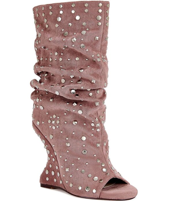 アザレア 壱 レディース シューズ サンダル ブーツ Azalea Wang Naomani Studded Peep Toe Wedge Boots Pink サクラ色
