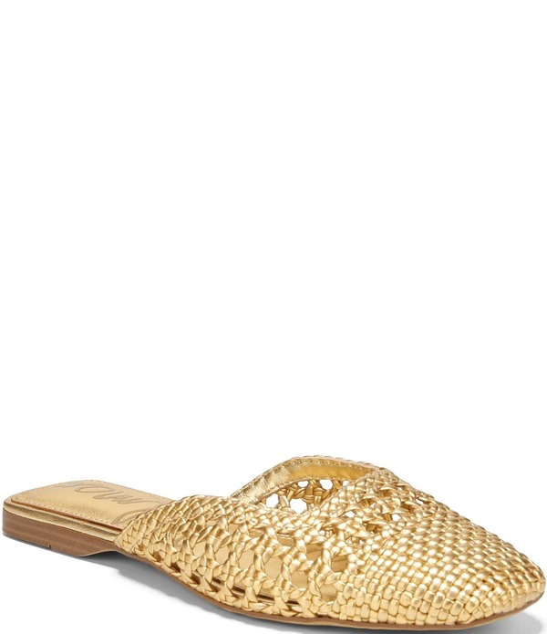サムエデルマン レディース シューズ パンプス なめし革 Sam Edelmanola Woven Leather Square Toe Mules Gold ゴールド