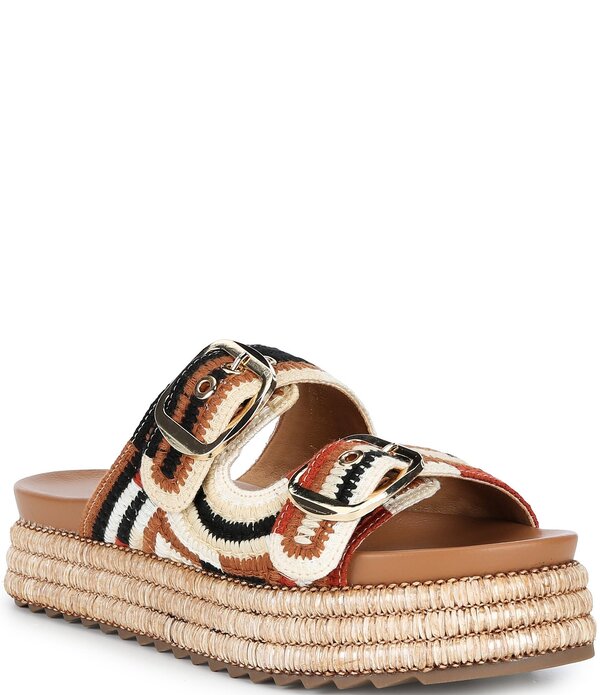 アザレア 一 レディース シューズ スリッポン・ローファー プラットホーム サンダル Azalea Wang Nikkei Woven Espadrille Platform Slide Sandals Tan/Multi タン