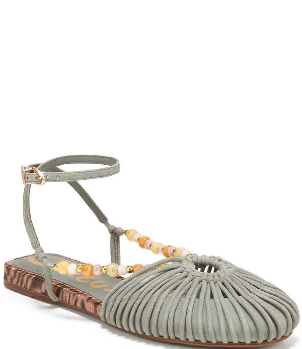 サムエデルマン レディース シューズ サンダル スエードクロス アンクル Circus NY by Sam Edelman Kassie Woven Suede Beaded Ankle Strap Flat Sandals Cypress Vine