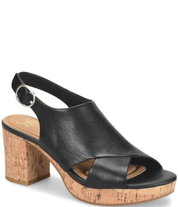 ホンブルグ帽 レディース シューズ サンダル トール なめし革 踵 Sofft Liv Metallic Leather Slingback Cork Heel Sandals Black Cork 黒いこと