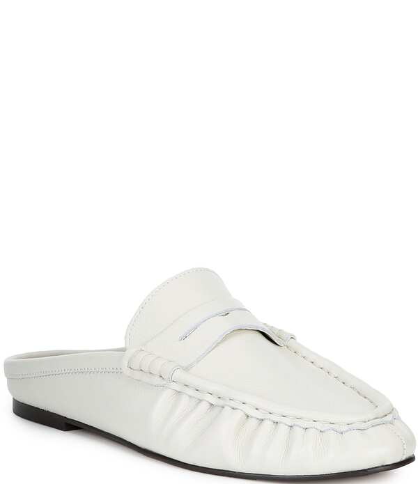 スティーブ マデン レディース シューズ パンプス なめし革 置き目毛革 Steve Madden Rafe Leather Penny Loafer Mules White 白いこと