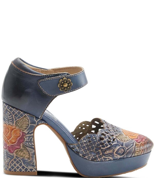 ラリティステ レディース シューズ パンプス カットアウト プラットホーム なめし革 踵 L\u0027ARTISTE Debbihary Rosembossed Cut Out Leather Block Heel Platformary Janes Navy Multi 米国海軍