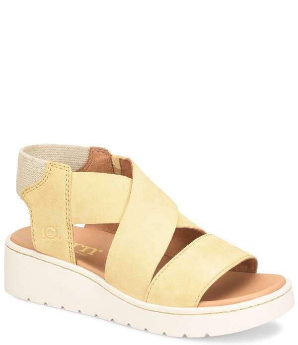 ボーン レディース シューズ サンダル プラットホーム スエードクロス Born Kirby Suede Platform Wedge Sandals Yellow 黄色