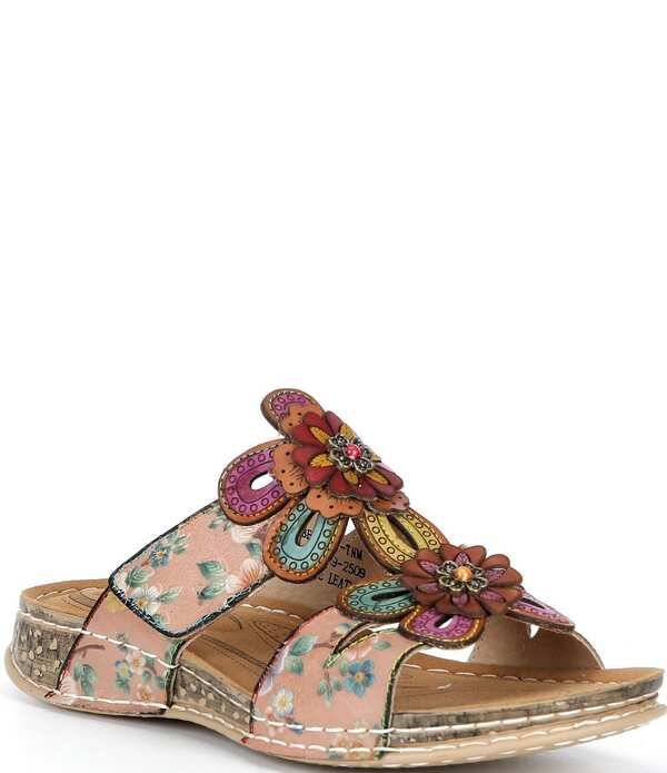 ラリティステ レディース シューズ サンダル 御花柄 なめし革 御花 L\u0027ARTISTE Beaudie Floral Painted Leather Slide Sandals Tan Multi タン