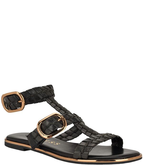 ゲス レディース シューズ サンダル Guess Lylnet Woven Straps Gladiator Sandals Black 黒いこと