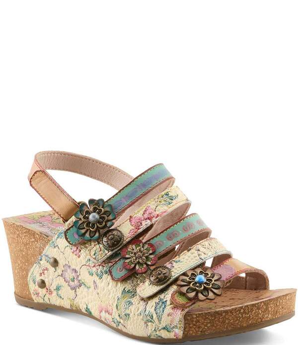 ラリティステ レディース シューズ サンダル フラワー柄 プラットフォーム レザー フラワー L'ARTISTE Buckleitup Hand-Painted Floral Ornamented Leather Platform Wedge Sandals Beige Multi ベージュ｜ReVida 店 27,820円