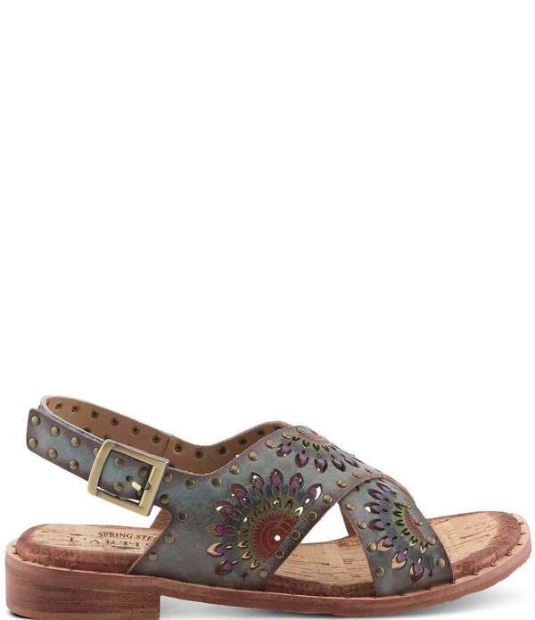 ラリティステ レディース シューズ パンプス サンダル なめし革 L\u0027ARTISTE Crossroads Hand-Painted Laser Cut Leather Sandals Grey Multi 薄墨色
