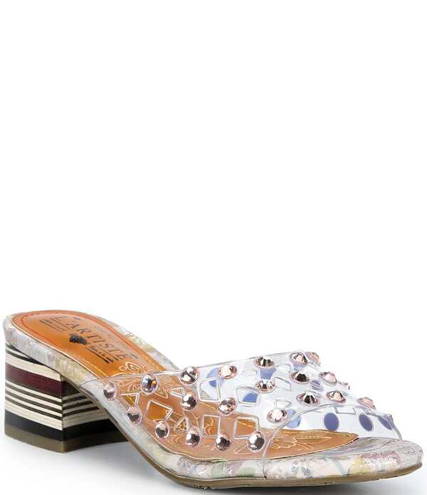 ラリティステ レディース シューズ サンダル 踵 L\u0027ARTISTE Ontherox Clear Vinyl Crystal Stones Block Heel Slide Sandals Camel Mutli 駱駝