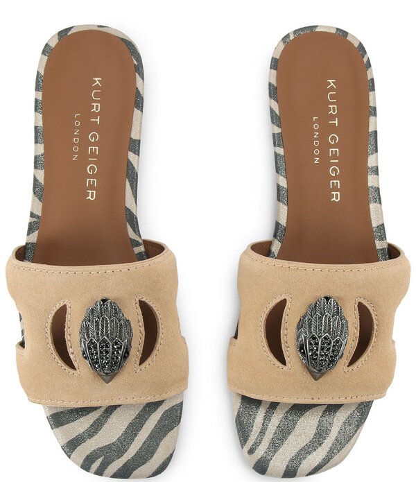 カートジェイガーロンドン レディース シューズ パンプス カットアウト サンダル スエードクロス なめし革 Kurt Geiger London Eagle Cut Out Leather and Suede Slide Sandals Tan Combo タン