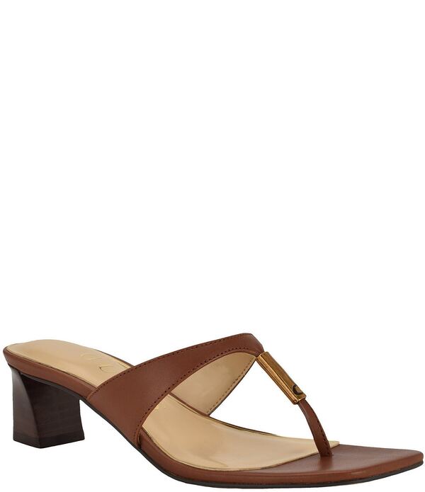 ゲス レディース シューズ 踵 サンダル なめし革 Guess Yaiza Leather Square Toe Thong Sandals Medium Brown 赤銅色