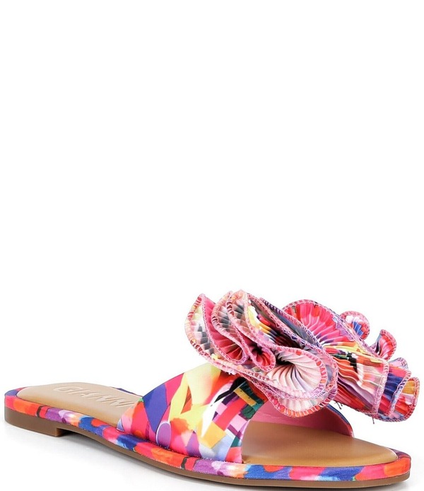 ジャンビニ レディース シューズ パンプス 刷り上げる フラウンス サンダル Gianni Bini Zeerabstract Print Ruffle Bow Slide Sandals Multi マルチ色合い