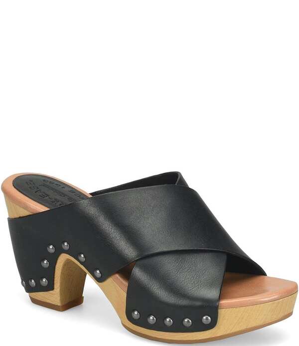 コークイーズ レディース シューズ サンダル プラットフォーム レザー ヒール Kork-Ease Gracie Leather Studded Cross Band Higheel Platform Sandals Black ブラック｜ReVida 店