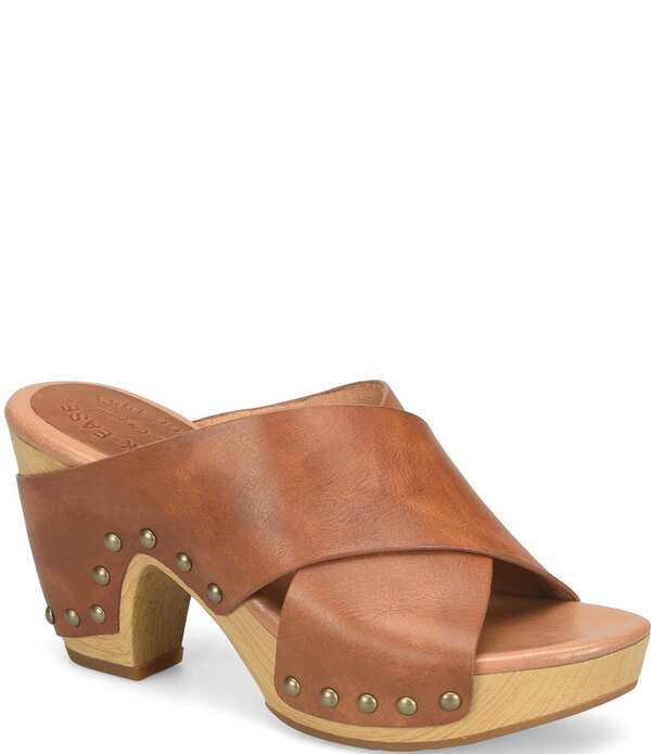 コークイーズ レディース シューズ サンダル プラットフォーム レザー ヒール Kork-Ease Gracie Leather Studded Cross Band Higheel Platform Sandals Dark Tan タン｜ReVida 店