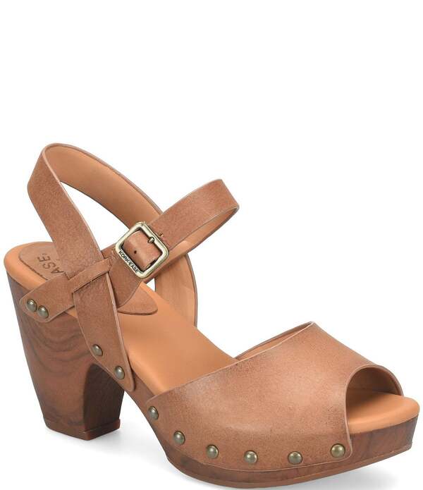 コークイーズ レディース シューズ サンダル プラットフォーム アンクル レザー ヒール Kork-Ease Gwen Leather Studded Ankle Strap Higheel Platform Sandals Tan タン｜ReVida 店
