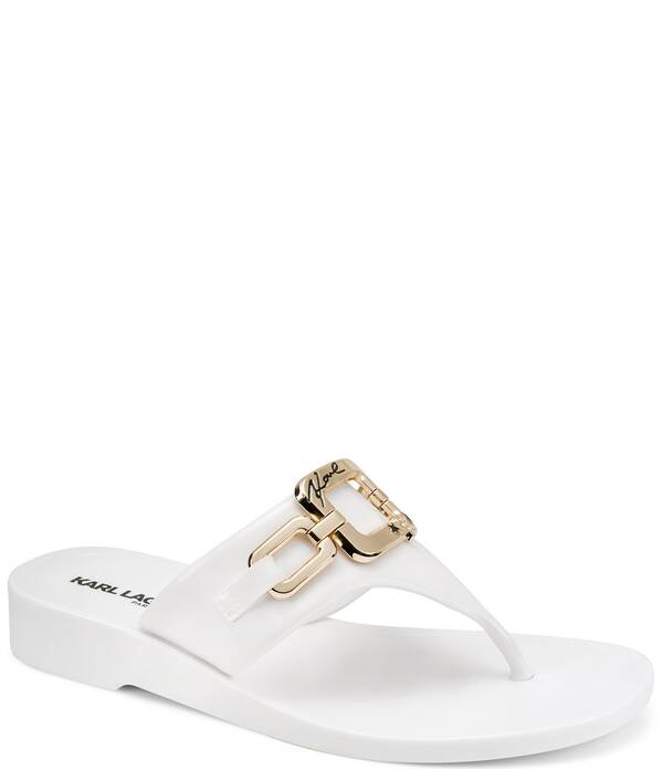 長い巻き毛 ラガーフェルド レディース シューズ サンダル KARLAGERFELD PARIS Vardice Jelly Bit Chain Thong Slide Sandals Bright White 白いこと