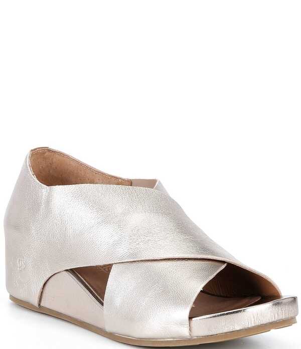 ジェントルソウルズ レディース シューズ サンダル レザー Gentle Souls Gainey Leather Wedge Shooties Platinum｜ReVida 店