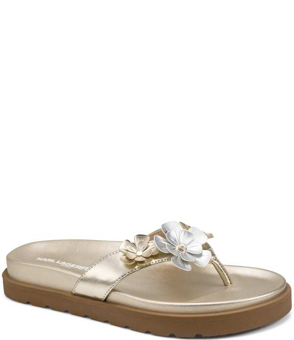 長い巻き毛 ラガーフェルド レディース シューズ サンダル KARLAGERFELD PARIS Hayze Fleur Flower Ornament Flip Footbed Sandals White Gold 白いこと