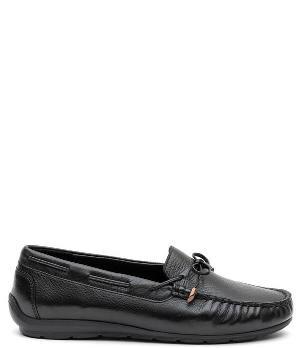 アラ レディース シューズ なめし革 aramarillo Bow Detaileather Moc-Toe Boat Shoes Black 黒いこと