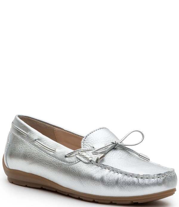 アラ レディース シューズ なめし革 aramarillo Bow Detaileather Moc-Toe Boat Shoesilver しろがね色
