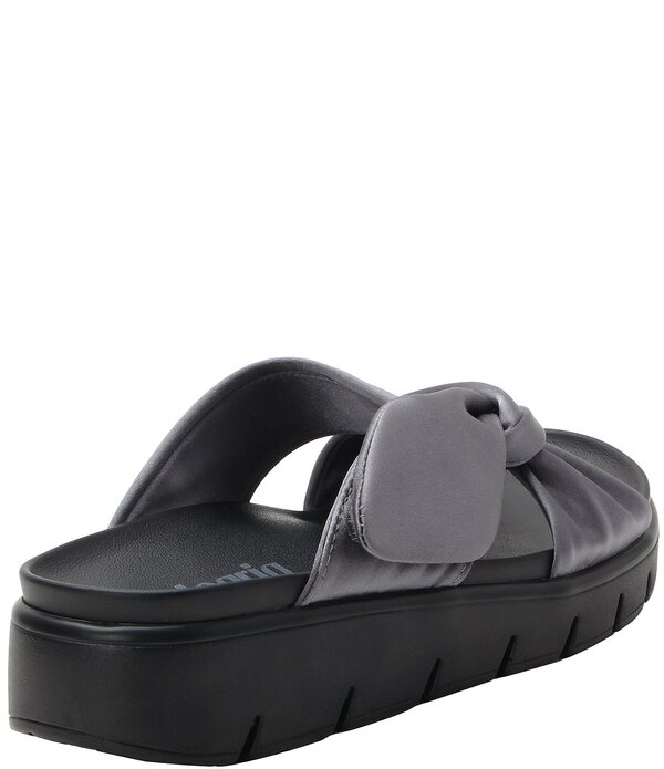 アレグリア レディース シューズ サンダル プラットホーム 繻子 Alegria Rylie Satin Knotted Platform Slide Sandals Gunmetal 火器金属元素